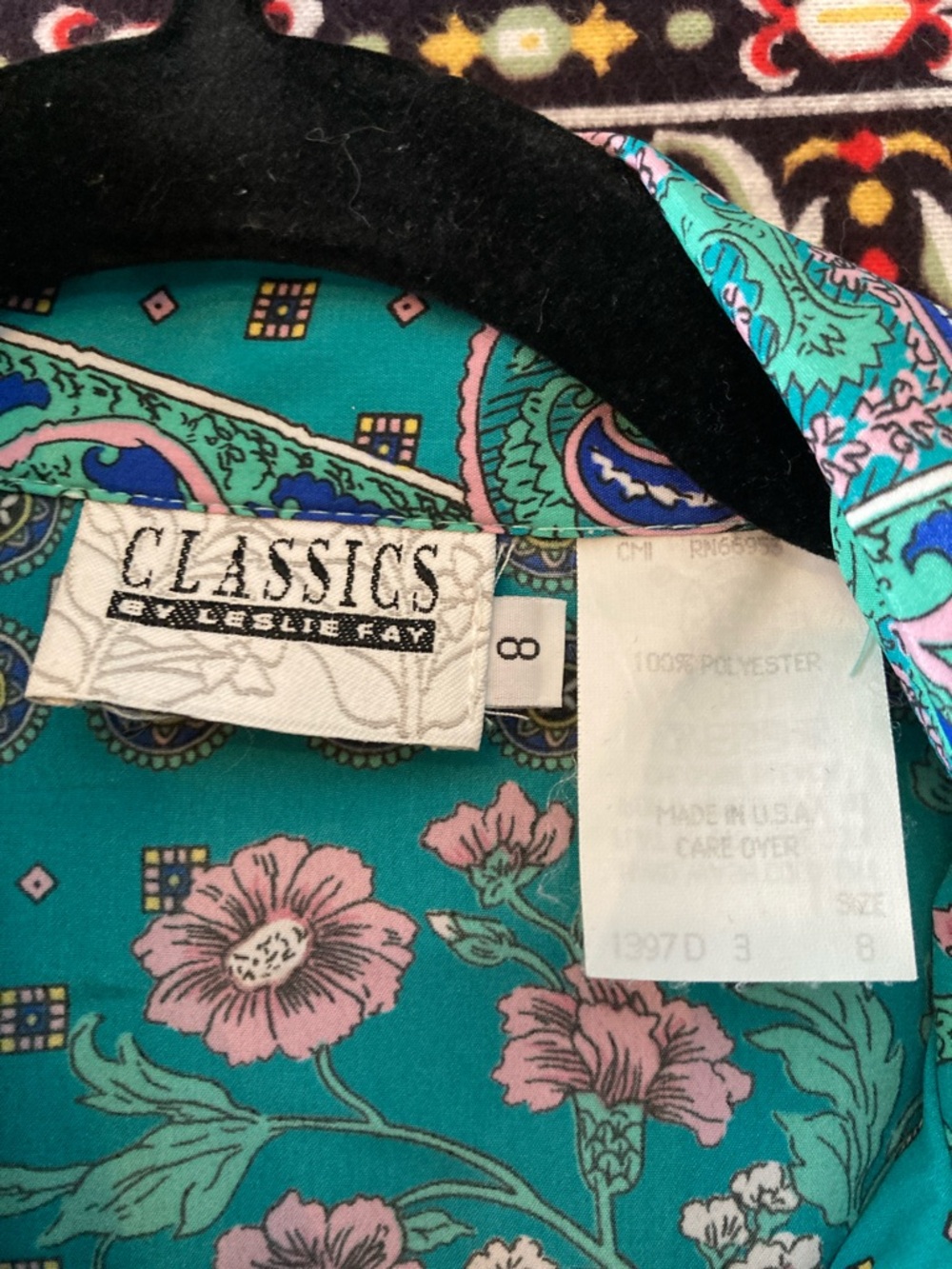 Vintage Classics by Leslie Fay Belted Dress Teal Paisley Print Belted Midi - Picture 2 of 5